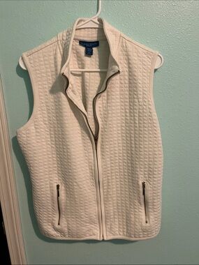 Karen Scott Cream Quilted Zip-Front Vest